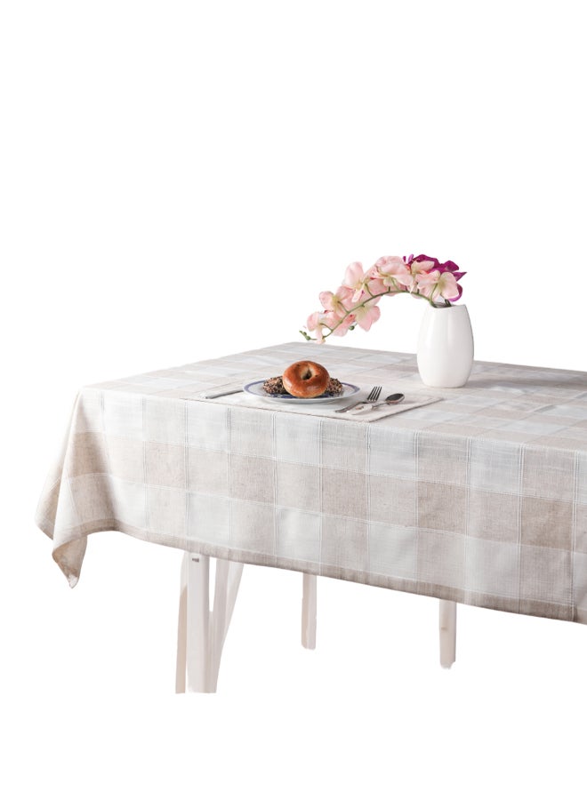 Checkered Pattern Elegant Tablecloth White and Beige 150 x 250cm HYN-09TH